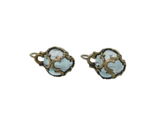 Pair of Sterling Silver Pale Blue Glass Hook Drop Studio Earrings Vintage c1970