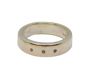 Sterling Silver Triple Diamond Set Chunky Wedding Band Ring Vintage c2000 Size V