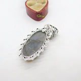 Large Sterling Silver & Labradorite Drop Pendant Vintage c1980