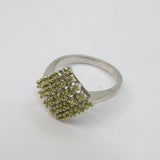 Sterling Silver Multi Peridot Cushion Style Dress Ring Vintage c1990 Size O