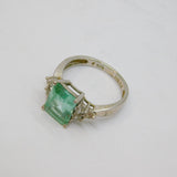 Sterling Silver Emerald Cut Aqua CZ & Clear CZ Ring Modern c1990 Size M 1/2