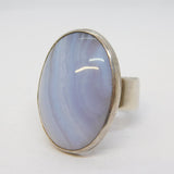 Sterling Silver Large Blue Lace Agate Statement Ring Vintage c1970