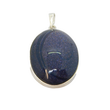 Sterling Silver Cabochon Blue Goldstone Oval Pendant Vintage c1970
