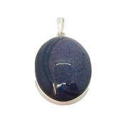Sterling Silver Cabochon Blue Goldstone Oval Pendant Vintage c1970