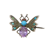 Austro-Hungarian Sterling Silver Gilt, Turquoise & Amethyst Bug Brooch Antique