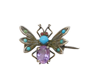 Austro-Hungarian Sterling Silver Gilt, Turquoise & Amethyst Bug Brooch Antique