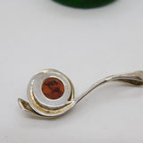 Modernist Sterling Silver Cabochon Baltic Amber Drop Pendant Vintage c1990