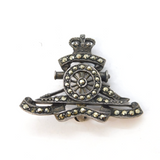 WWII Period Sterling Silver Marcasite Set Royal Artillery Sweetheart Brooch