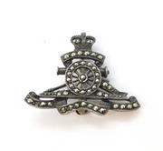 WWII Period Sterling Silver Marcasite Set Royal Artillery Sweetheart Brooch