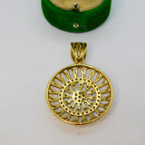 Sterling Silver Gilt  Spinel Set Ornate Circle Charm Pendant Vintage c1970