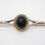 Sterling Silver & Cabochon Black Onyx Bar Brooch Vintage c1970s