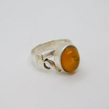 Sterling Silver Baltic Amber Patterned Band Studio Ring Vintage c1970 Size O 1/2