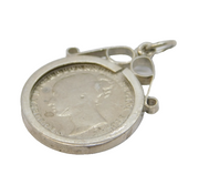 Victorian Sterling Silver 1874 Threepence Coin Fob Pendant Antique