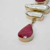 Sterling Silver Turquoise, Pearl & Rough Natural Ruby Necklace Vintage c1990s