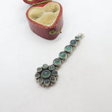 Sterling Silver Cabochon Set Green Sea Glass Floral Drop Pendant Vintage c1970