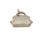 Sterling Silver Patterned Handbag Or Purse Charm Pendant Vintage c1970