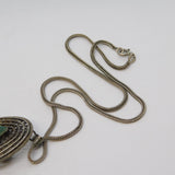 Sterling Silver Turquoise Set Filigree Pendant Necklace Vintage c1970