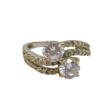 Sterling Silver Multi-Stone Crystal Set Crossover Ring Modern c1990 Size L 1/2