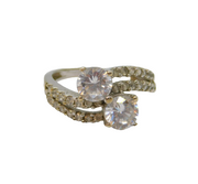 Sterling Silver Multi-Stone Crystal Set Crossover Ring Modern c1990 Size L 1/2