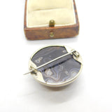 Victorian Sterling Silver Mounted Banded Agate Button Brooch Antique c1880