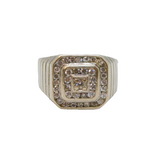 Sterling Silver CZ Stepped Front Chunky Signet Band Ring Modern c1990 Size X