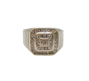 Sterling Silver CZ Stepped Front Chunky Signet Band Ring Modern c1990 Size X