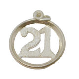 Sterling Silver Cut Out Round "21" Birthday Charm Pendant Vintage c1970