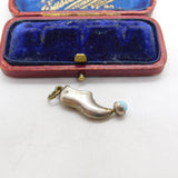 Sterling Silver Dutch Clog with Turquoise Bead Charm Pendant Vintage c1970