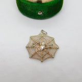 Sterling Silver Spider in the Web Charm Pendant Vintage c1970
