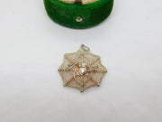 Sterling Silver Spider in the Web Charm Pendant Vintage c1970