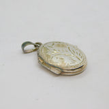 Sterling Silver Fern Pattern Oval Double Locket Charm Pendant Vintage c1970