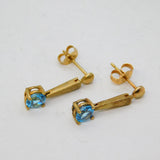 Pair of 9ct Yellow Gold & Blue Topaz Drop Stud Earrings Vintage c1990s