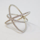 Sterling Silver Paste Set Criss Cross Dress Ring Vintage c1970 Size V