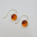 Pair of Sterling Silver Baltic Amber Sphere Set Fish Hook Earrings Vintage c1990