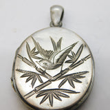 Victorian Aesthetic Movement Silver Plated Swallow Sweetheart Locket Antique