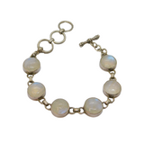 Sterling Silver 6 Round Cabochon Moonstone T Bar Bracelet Contemporary c1990