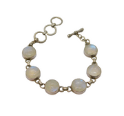 Sterling Silver 6 Round Cabochon Moonstone T Bar Bracelet Contemporary c1990