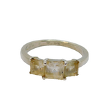 Sterling Silver Three Stone Champagne Sapphire Dress Ring Vintage c1990 Size U