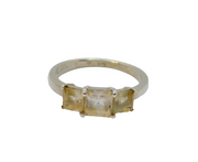 Sterling Silver Three Stone Champagne Sapphire Dress Ring Vintage c1990 Size U