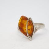 Sterling Silver & Baltic Amber Floral Dress Ring Vintage c1970