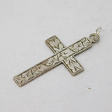 Edwardian Sterling Silver Floral Pattern Cross Pendant Antique 1907 London