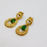 Pair of Gold On Sterling Silver Green Garnet Dangly Drop Earrings Vintage c1970