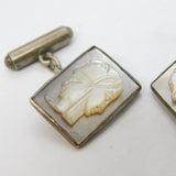 Sterling Silver Mounted Carved Abalone Shell Neoclassical Cufflinks Vintage