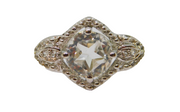 Sterling Silver Paste Solitaire & White Sapphire Dress Ring Vintage c1970 Size N