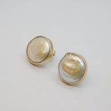 Pair of Sterling Silver Natural Shell Round Studio Stud Earrings Vintage c1990