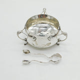 Art Nouveau Planished Sterling Silver Sugar Bowl & Tongs Antique 1906 Birmingham