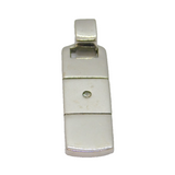 Sterling Silver Two-Tone Diamond Set Rectangle Drop Pendant Vintage c1990