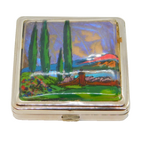 Mid-Century French Silver Plated Morpho Butterfly Wing Makeup Compact Vintage