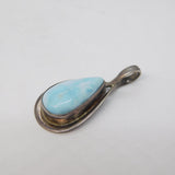 Sterling Silver Cabochon Larimar Section Drop Charm Pendant Vintage c1970