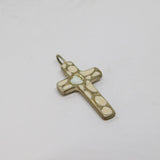 Sterling Silver Shell Heart & Enamel Pattern Cross Charm Pendant Vintage c1970